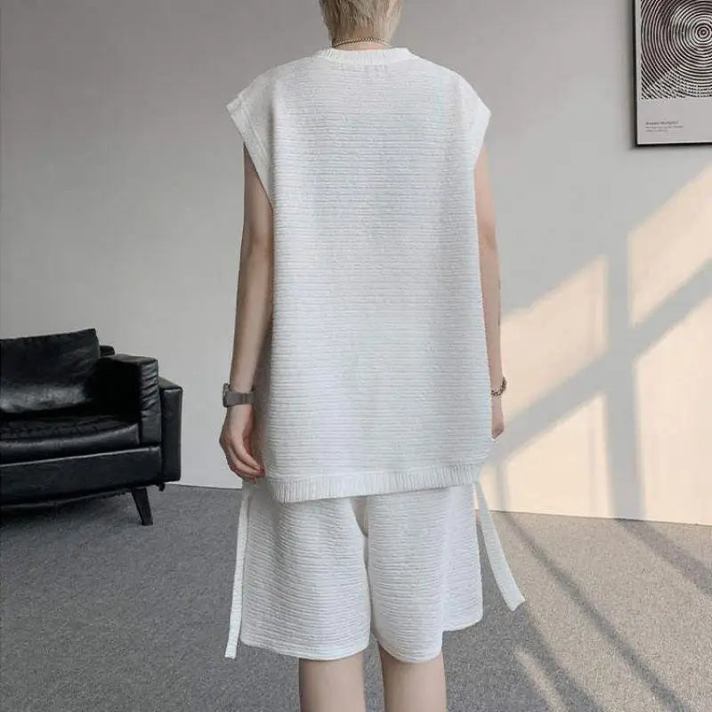 Voguable  Men's Solid Color 2-Piece Set Sleeveless T-Shirt And Shorts Loose Fit Summer Casual Comfortable Cotton Lounge Wear M-XXXXXL voguable