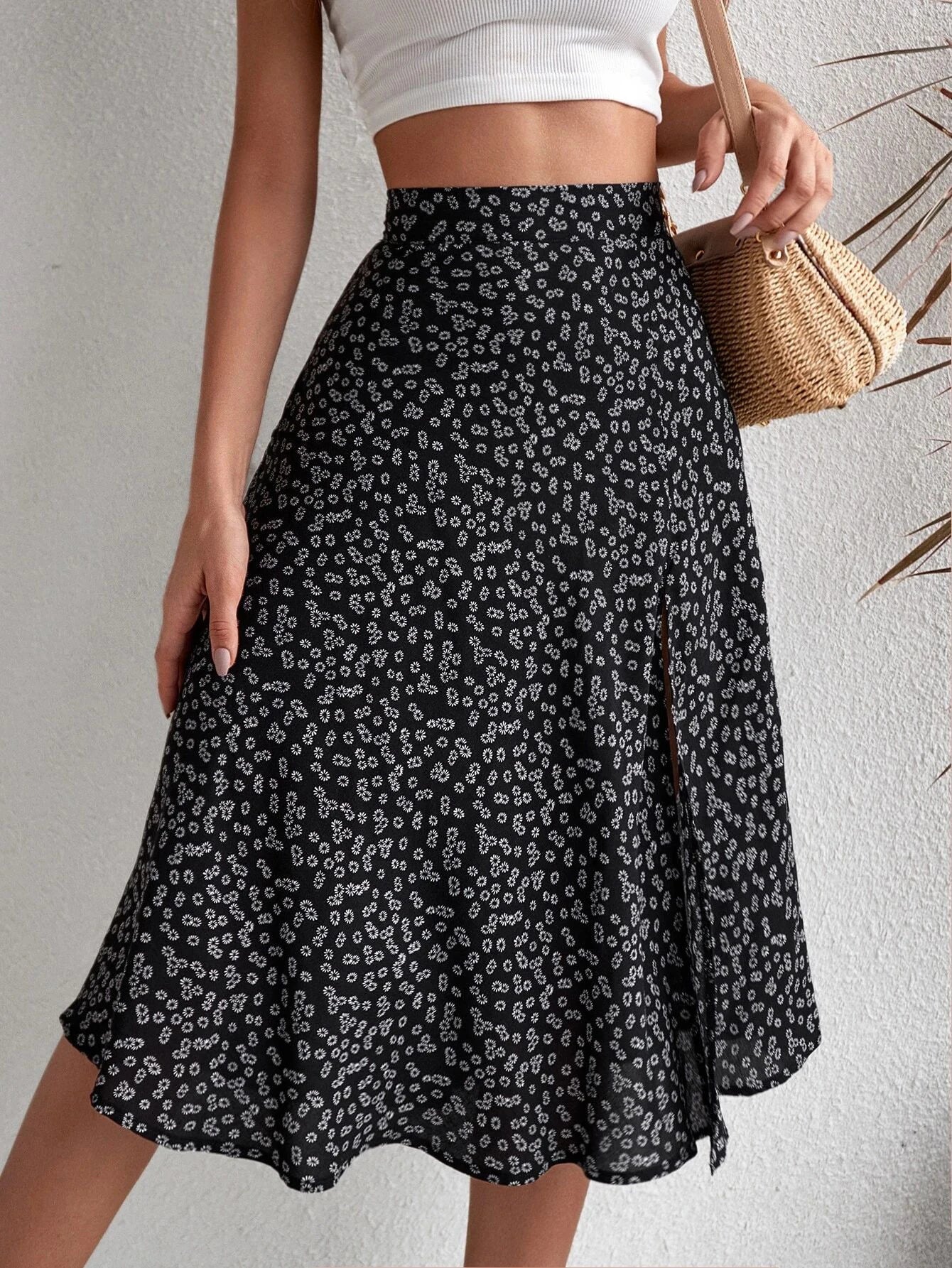 New Women Summer Wrapped Skirts Beach Holiday Clothes High Waist Floral Print Split Casual Summer Midi Skirt Female Sexy voguable