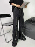 ReddaChic Acubi Fashion Pants Black Women Baggy Jeans with Zipper Slit 2-Strip Cyberpunk Y2k Grunge Goth Trousers Emo Streetwear