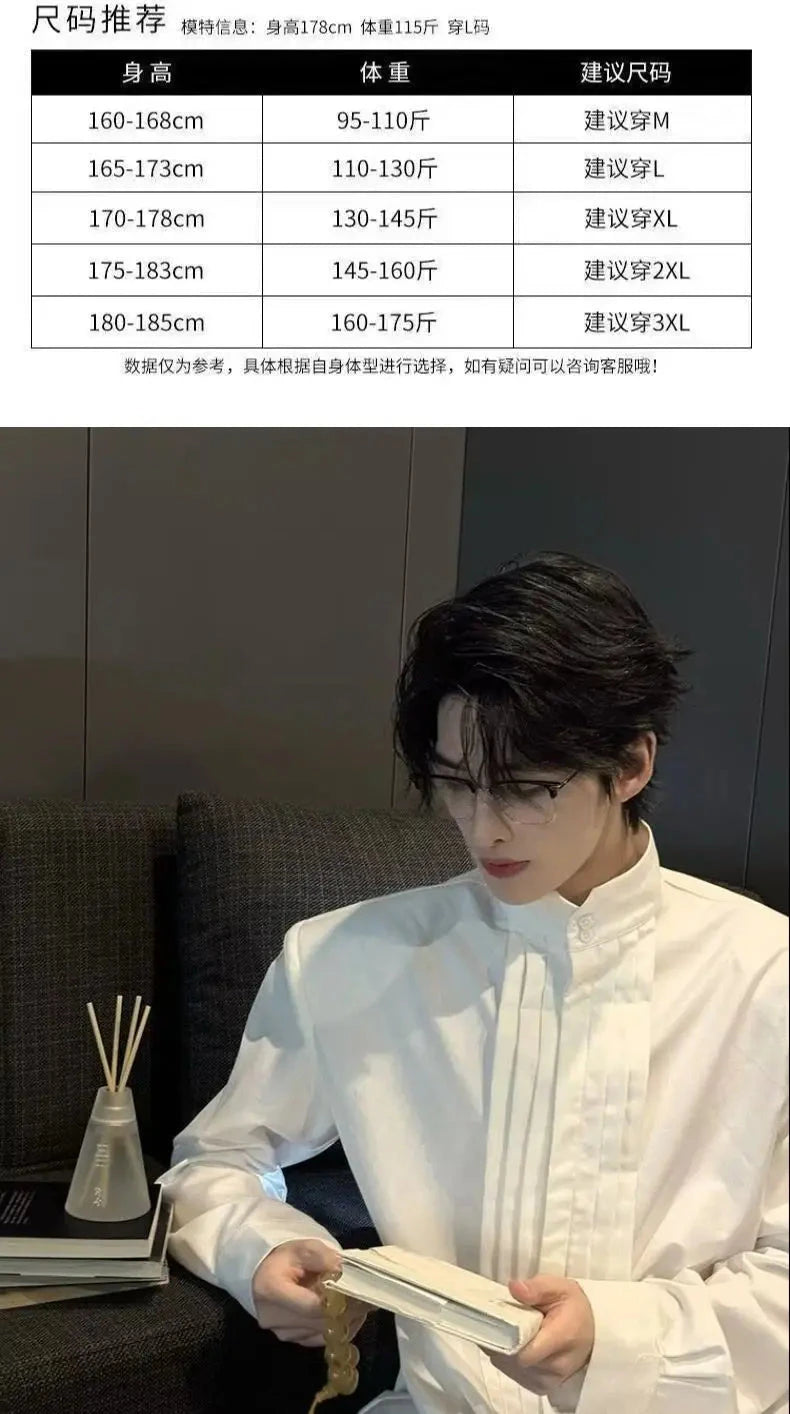 Spring New Niche Shirt Deconstructed Stand Collar Long-sleeved Shirt Men's Mature Elegant Youth Design Feel Loose Casual Blouse voguable