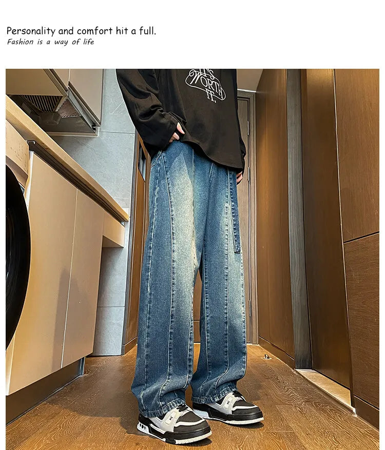 2025 New Big boy Jeans for Men Streetwear Baggy Jeans Large size Patchwork Denim Leisure Simple Dime Pants Women Jeans Hot  jean voguable