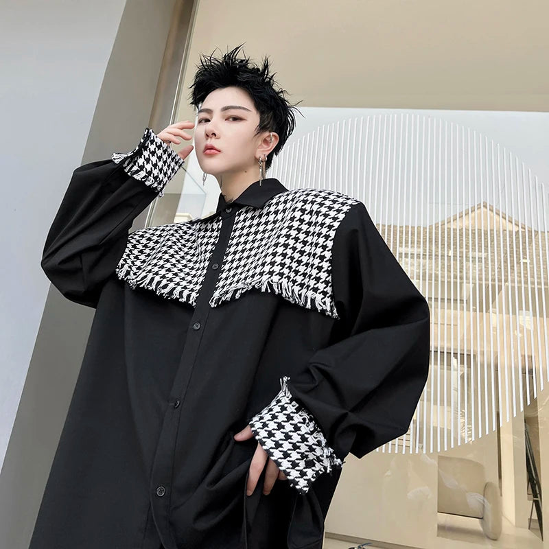 Voguable Plaid Patchwork Design Long Sleeve Shirts Men's 2024 Fashion High Street Original Loose Casual Tops Spring Korean voguable