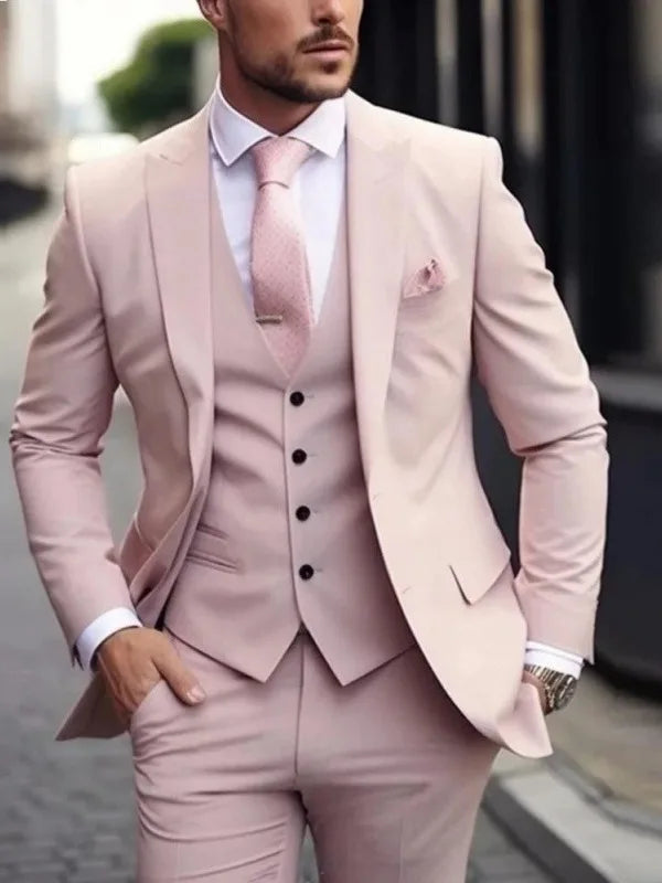 Voguable  Elegant Lapel Men's Suits 3 Pieces Jacket Vest Pant Handsome Double Breasted Suit Set For Men Banquet Tuxedo voguable