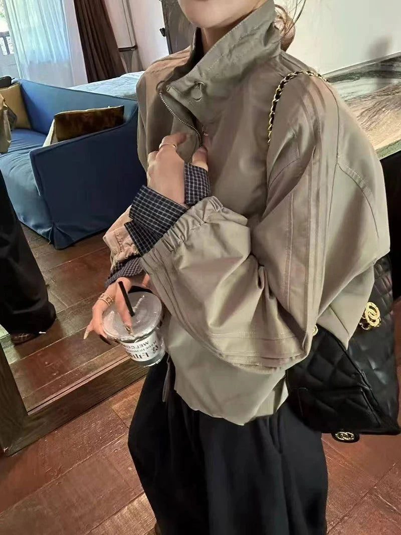 Harajuku Y2K Baseball Jacket Women Loose Vintage Plaid Patchwork Short Coat Streetwear Long Sleeve Vintage American Bf Tops voguable