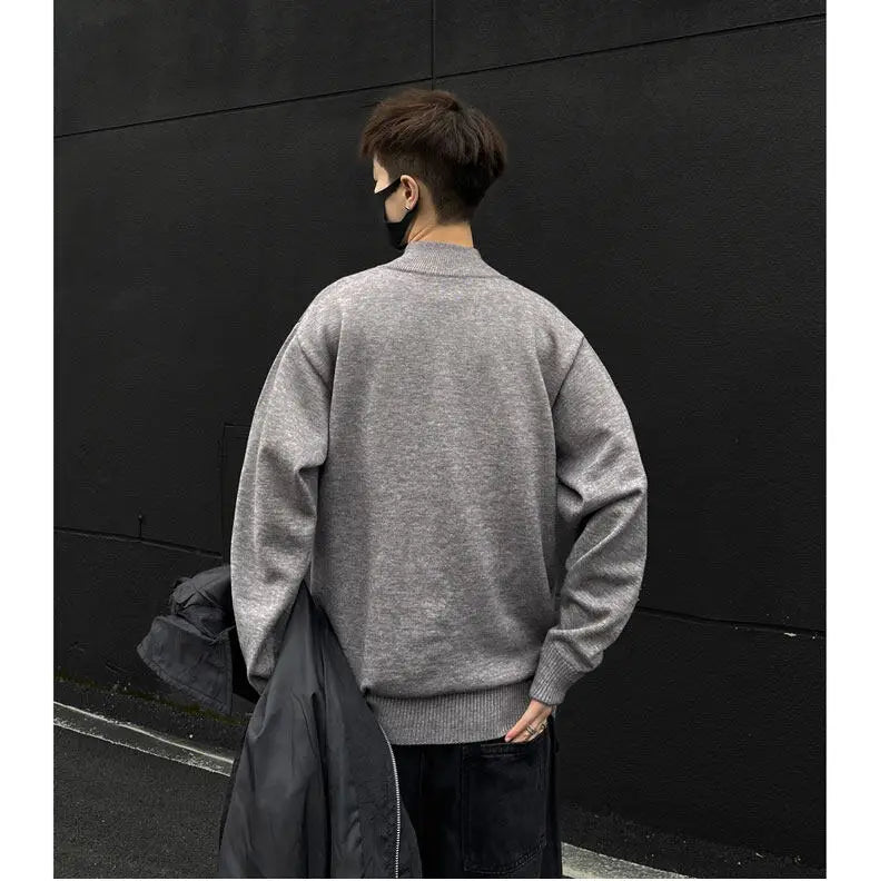 Men's Light Luxury Knit Mock Neck Sweater Autumn Winter Fashion Korean Long Sleeve Streetwear Leisure All-match Knitwear voguable