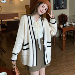Varsity Cardigan Sweater for Women Open Front Slouchy Knitted Sweater Jacket Cardi Collaege Student Girl Fall Winter Outfit voguable