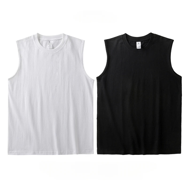 2pcs Solid Color Cotton Vest Men's White O-Neck Loose Sleeveless T-shirt Basic Models All-match Sports Running Tank Tops voguable