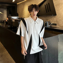 Laple T-Shirt men Urban Streetwear Polo Style Two-Tone Design Casual Summer Tee Y2K Trendy Oversized Top Breathable Cotton Blend voguable