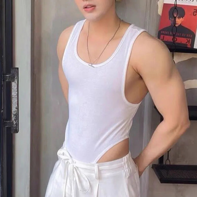 Voguable  Comfortable Printing Men's Homewear New Round Neck Slim Casual Tank Tops Korean Style Personality Motion Bottoming Shirt voguable