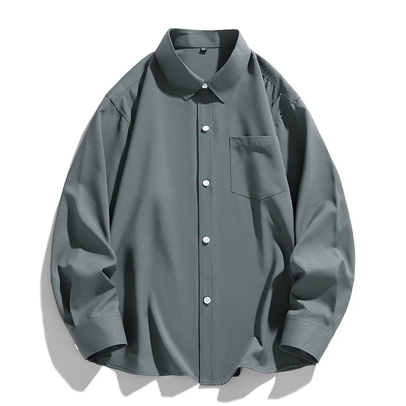 6 Colors Men's Baggy Long Sleeve Shirt Fashion Korean Lapel Coat Tops Youth Casual Classic Simple Male Clothes Trendy Brand voguable
