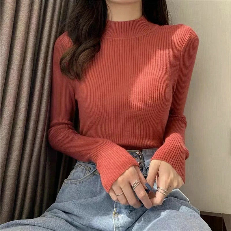 Elegant Solid Basic Knitted Tops Women Turtlneck Sweater Long Sleeve Casual Slim Pullover Korean Fashion Simple Chic Clothes voguable