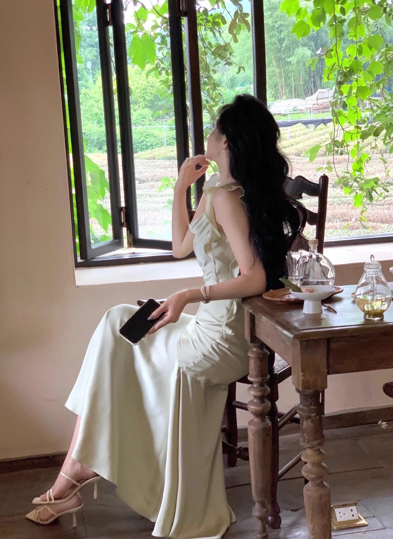 New Summer French Fashion Women Spaghetti Strap Elegant Long Mermaid Ruffles Dresses Evening Party Prom Clothes voguable