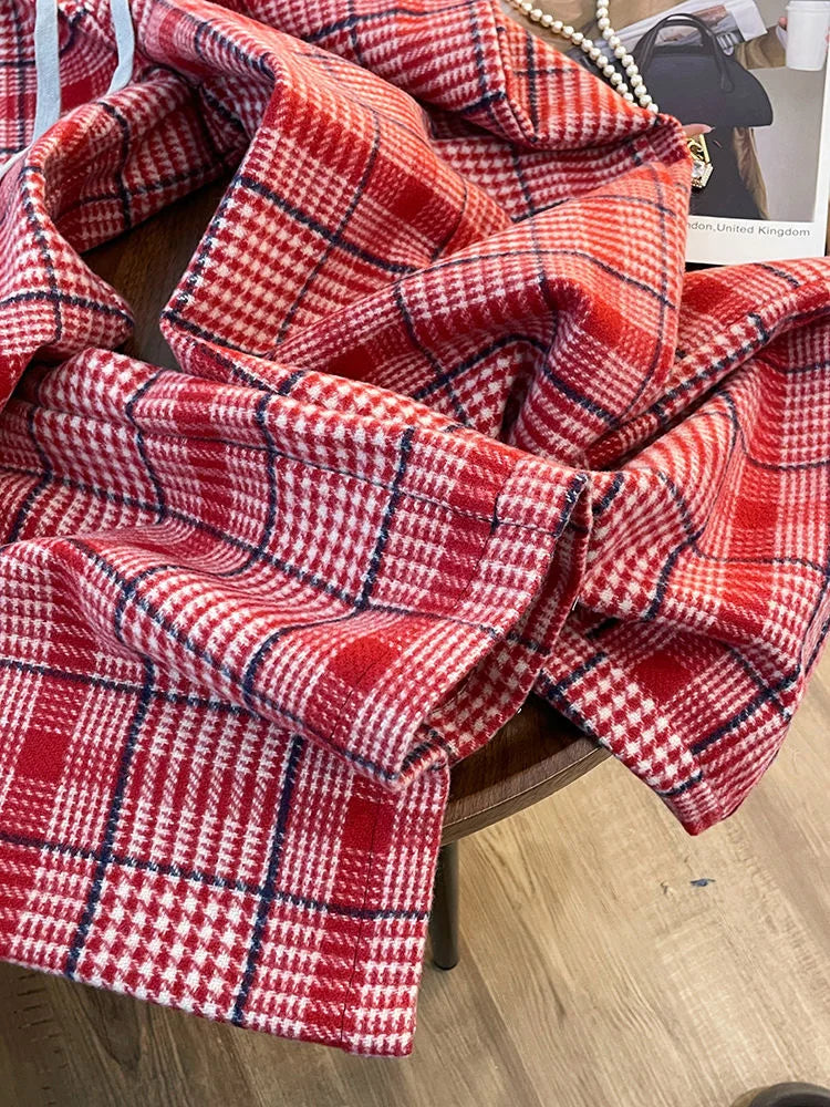 Loose Vintage Plaid Pant Women High Waist Casual American Wide Leg Trousers Fall Winter Retro High Quality Female Sweet Pants voguable