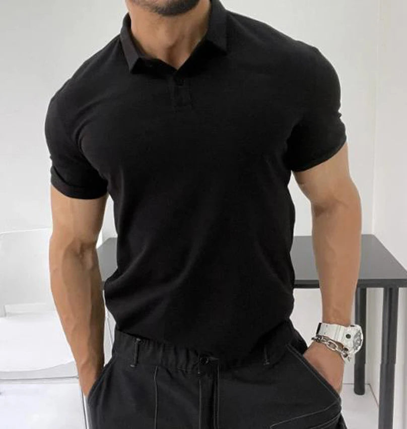 Voguable  Advanced Feeling Pique Cotton  irt Muscle Men Hard Man Sle Slim Fit ort Sve American Retro Collar Paul T-irt voguable