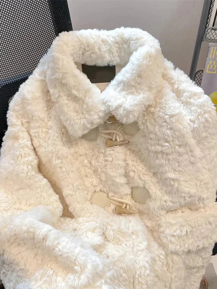 Warm Faux Lamb Cute Coat Women Sweet Long Sleeve Winter Thick Jacket Casual Pockets Japan Kawaii Loose Soft Vintage Tops voguable