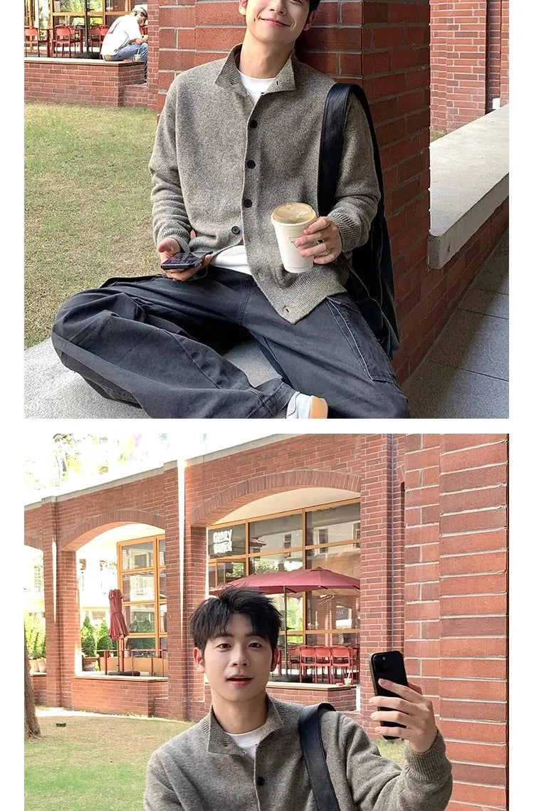 Japanese Vintage Cardigan Coats Light Luxury Knitted Lapel Long Sleeve Men Sweater Jacket Leisure Premium Quality Knitwear M-3XL voguable