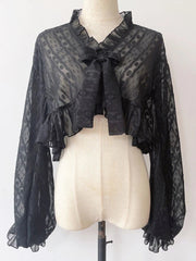 Lolita Sweet Sun Proof Shirt Women Cute Bow Lantern Sleeve Cropped Blouse Japan Kawaii Casual Elegant Jk Open Stitch Tops voguable