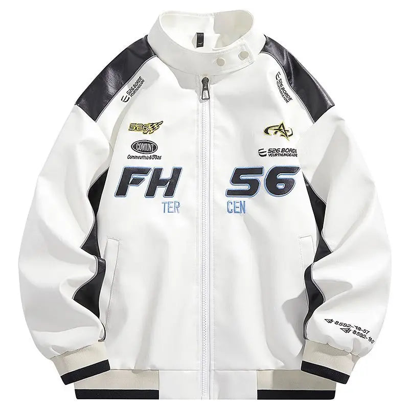 Hip Hop Racing Jacket Handsome Embroidered Stand Collar Hip-hop Letter Splicing Boys' Jacket Motorcycle Leather Baseball Uniform voguable