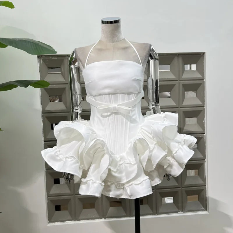 Fashion Solid Color Folds Dress Women's Strapless Fishbone Waist Retraction Dresses 2025 Summer New Tide voguable