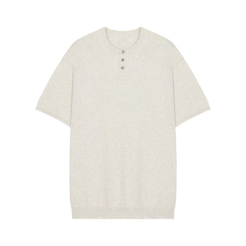 New Fashion Korean Style Men T-shirt Light Luxury Knitted Henry Collar Tops Casual Solid Color Short Sleeve Breathable Knitwear voguable