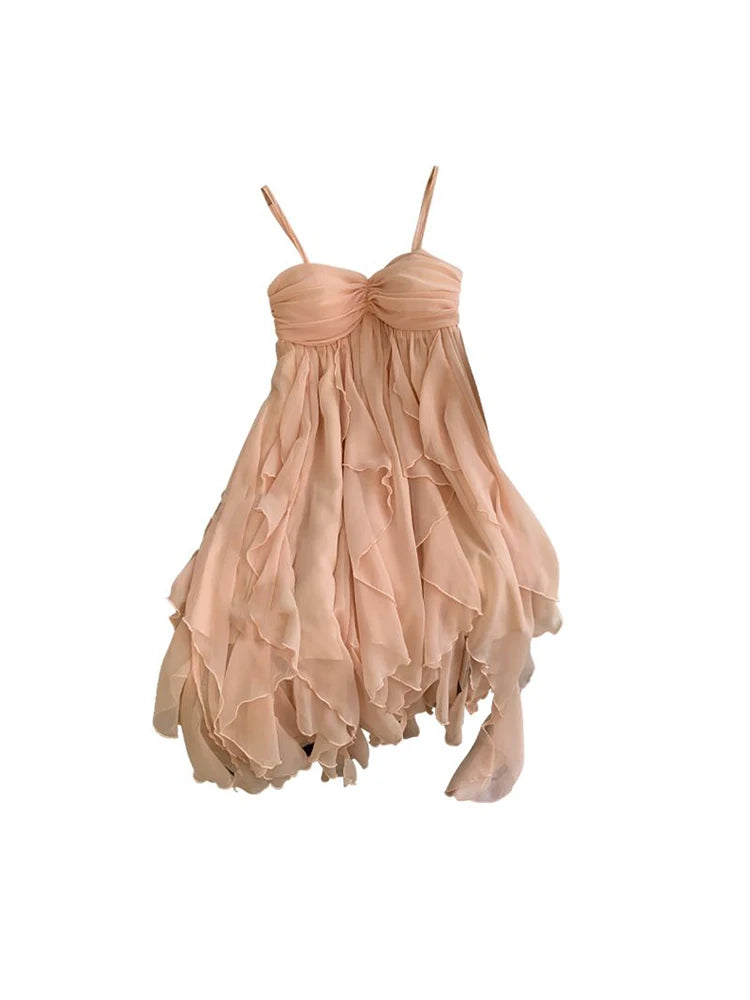 Voguable Women Sexy Backless Hotsweet Strapless Tierred Suspender Dresses 2023 Summer French Style High Waist Chiffon Party Club Dress voguable