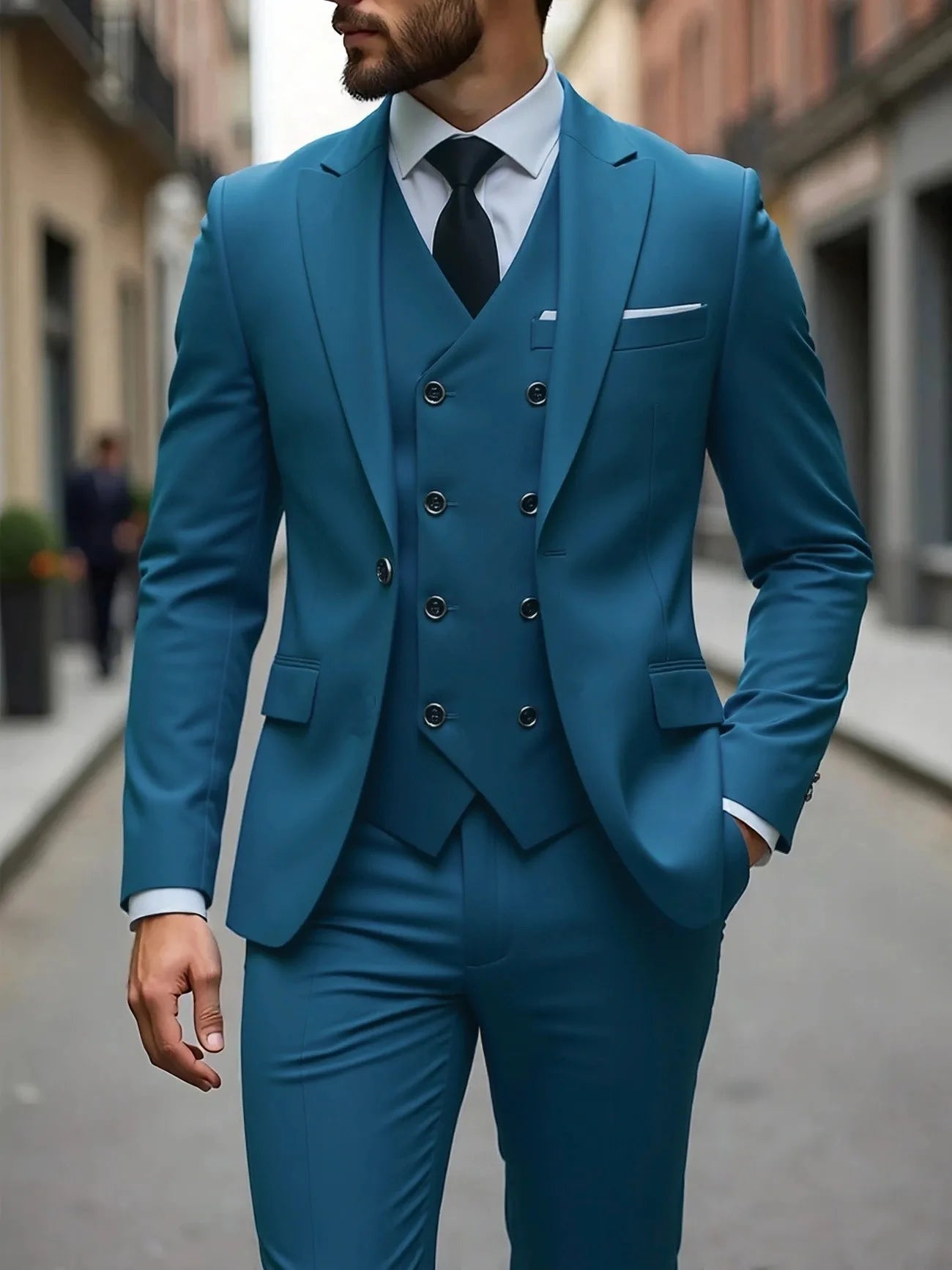 Voguable  Dark Grey High Quality Men Suits Slim Fit Single Breasted Peak Lapel Elegant Groom 3 Piece Jacket Pants Vest Male Sets voguable
