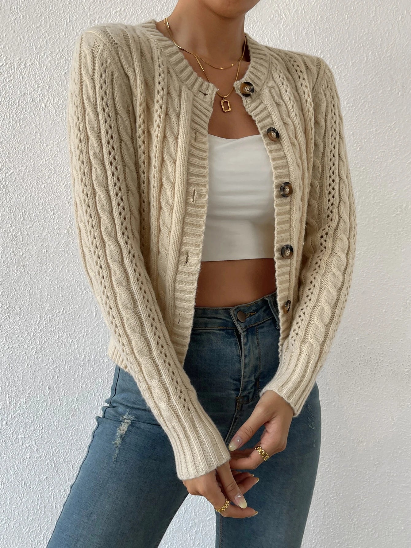 Women's Long Sleeved Cardigan Knitted Sweater Casual Autumn Winter Warm Knitwear Fashionable Women's Outerwear voguable