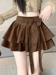 Sweet Bow Cake Skirts Women Vintage Slim High Waist Sexy Mini A Line Skirt Korean Preppy Style Fall Winter Dance Skirt New voguable