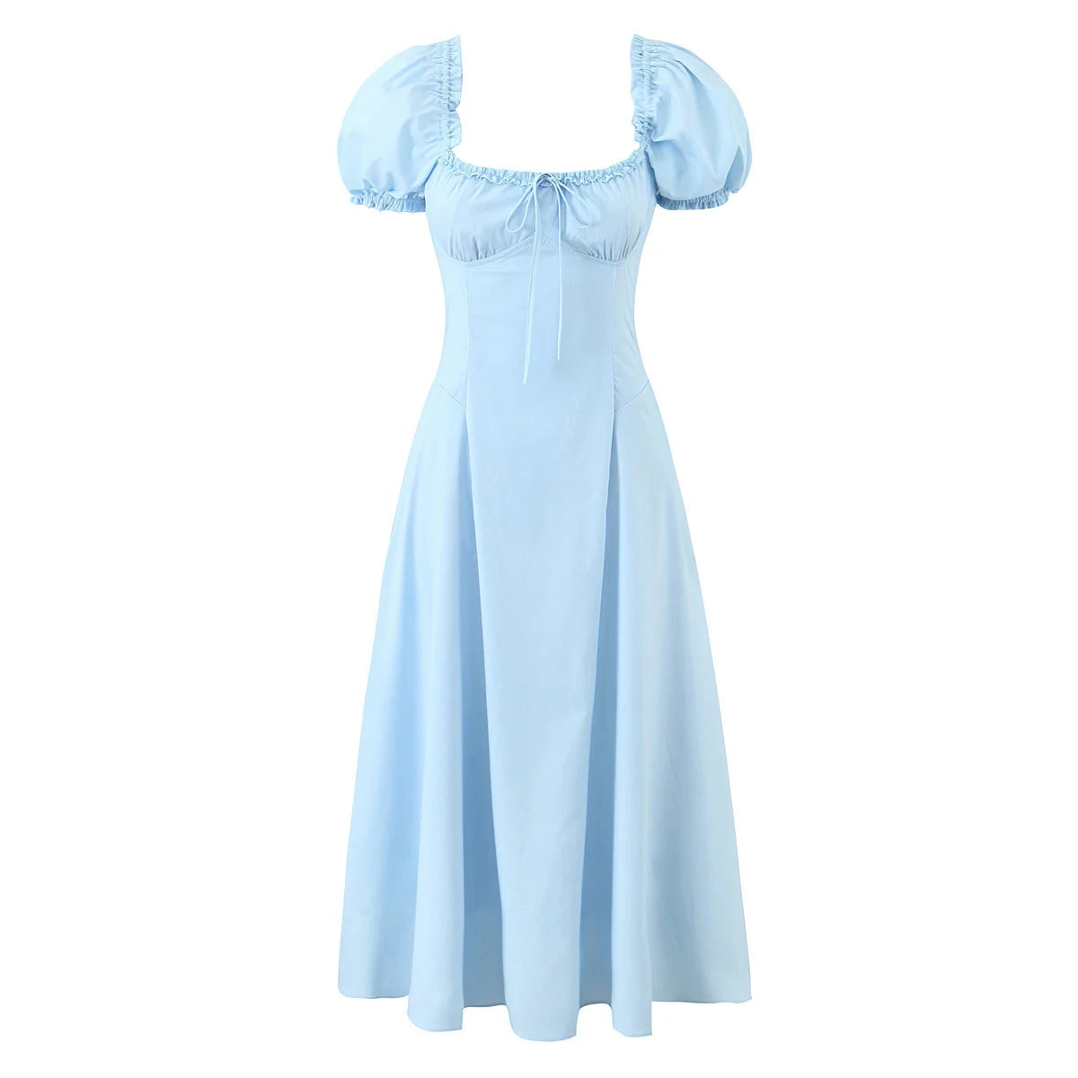 New Women Sexy Off Shoulder Elegant Party Dresses Short Sleeve Lace Up Back A-line Midi Summer Dress Blue White Robe voguable