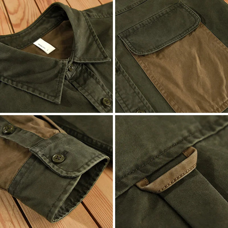 Voguable Spring New Cargo Casual Patchwork Shirt Men Big Pockets 100% Cotton Four Seasons Men Clothing Oversize voguable