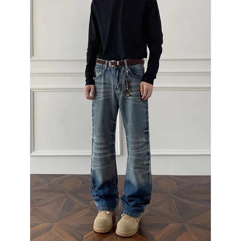 Mens Straight Leg Jeans Business Casual Vintage Blue Denim Pants for Middle Aged Man Classic Fit man trousers voguable