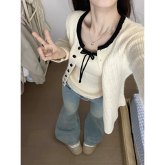Voguable  Korean Knitted Cardigan with Suspenders Women's Autumn New Sweater Jacket Outer Top voguable