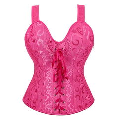 Voguable Rose Red Corset Top With Straps Sexy Bustier Zipper Brocade Vest Lingerie Plus Size Gothic For Women Outfit Burlesque Medieval voguable