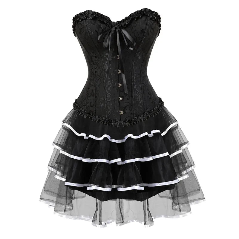Voguable sexy corsets for women plus size costume overbust burlesque corset and skirt set tutu corselet victorian fashion gowns voguable