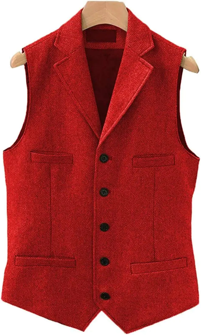 Tweed Herringbone Mens Suit Vest Slim Fit Notch Lapel With 4 Pockets Groomsmen Wedding Waistcoat For Wedding voguable