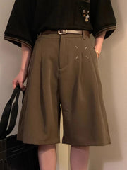 Summer Japanese Retro Simple Solid Color Casual Trousers Men Women Loose Wide-leg Shorts Fashionable and Trendy Five-point Pants voguable