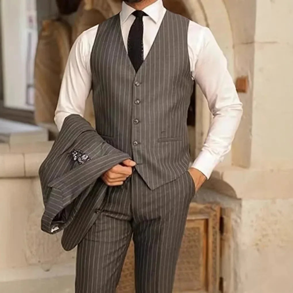 Voguable  StripeJacket Vest Pants Men's Formal Business Office Suit Groom Wedding Dress Party Blazer Waistcoat Trousers Tuxedo voguable