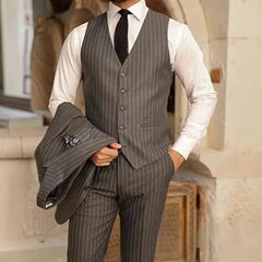 Voguable  StripeJacket Vest Pants Men's Formal Business Office Suit Groom Wedding Dress Party Blazer Waistcoat Trousers Tuxedo voguable