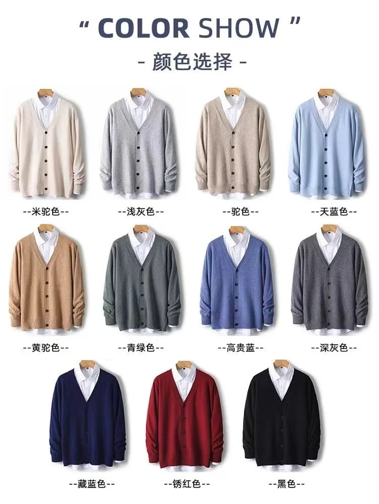 Autumn/Winter New Men's Business and Leisure V-neck Thin Knitted Cardigan Sweater Warm and Fashionable High Quality Knitted voguable