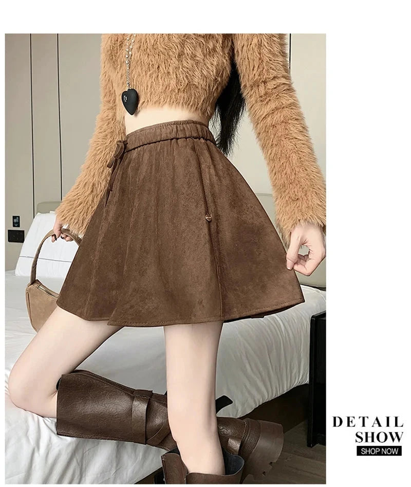 Y2K Leopard Mini Skirt Women High Waist Faux Suede Fabric A Line Skirts Streetwear Fall Winter Loose Vintage Sexy Skirts voguable