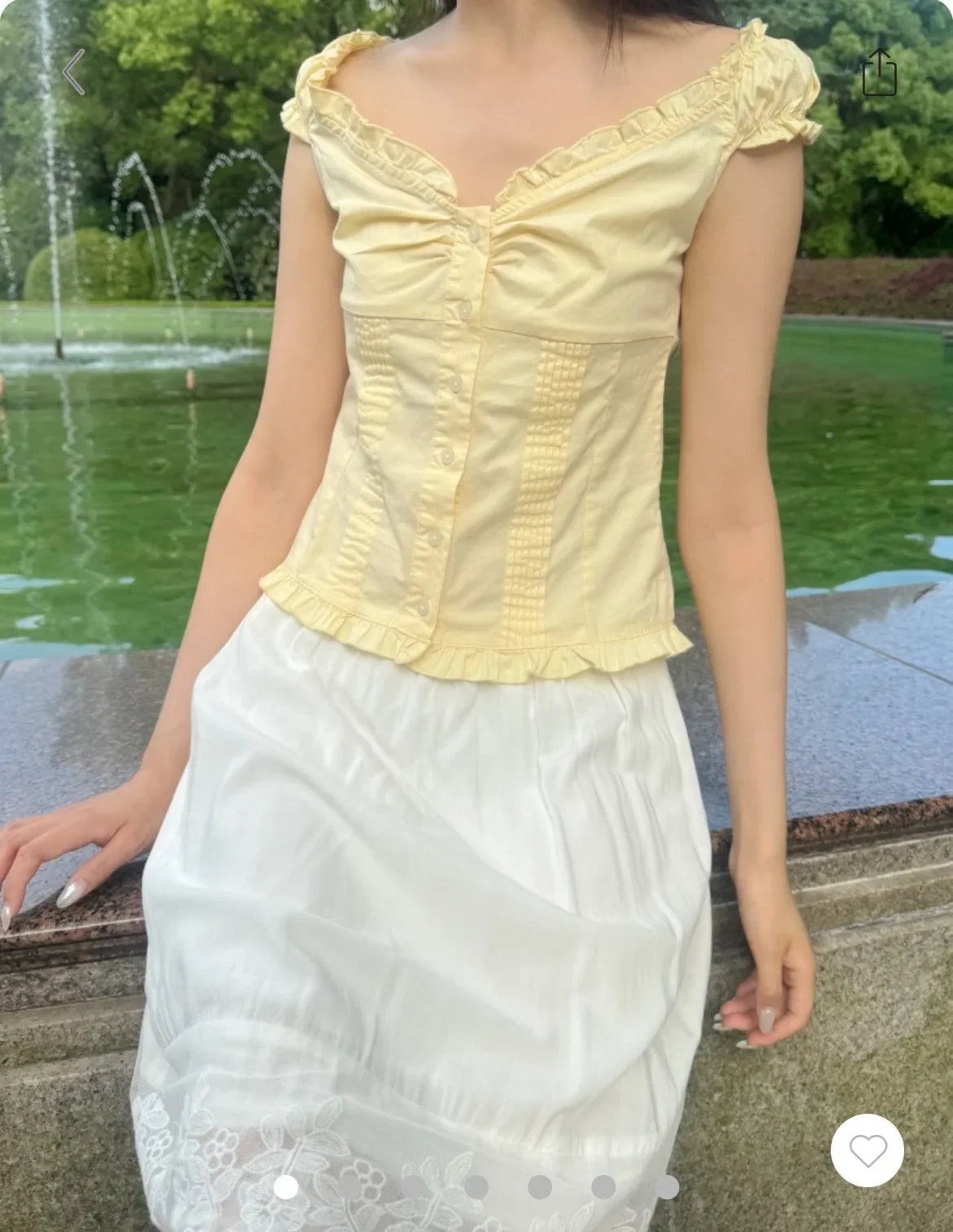 Voguable  Yellow Sweet Folds Blouse Casual Single Top Women Breasted Ruffle Sleeveless Tank Cute Casual Tops Vest Preppy Style Camis Y2K voguable