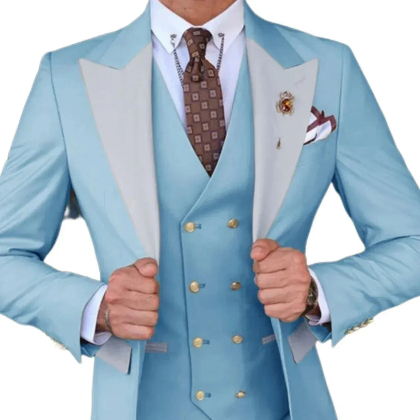 Voguable  Color blockingSuit Men's Fashionable Gentleman Business Banquet US-style Formal Dress Casual Wedding (Blazer+Vest+Trousers) voguable