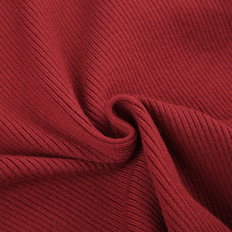 Red Slash Neck Slim Sweater Dress mysite