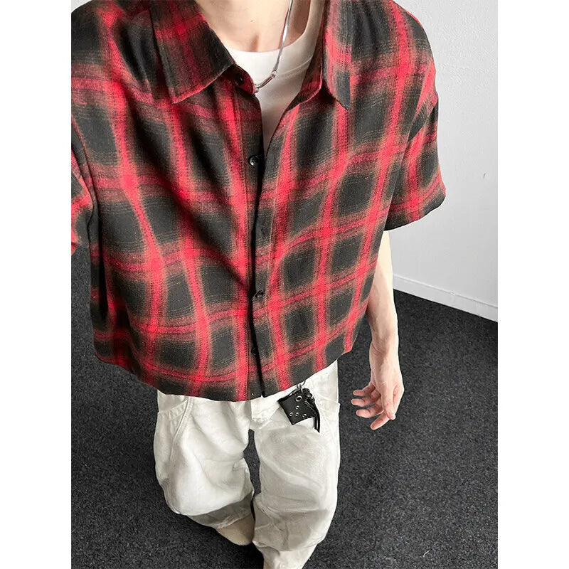 Summer Short Sleeved Shirt Men Fashion Retro Casual Shirt Men Japanese Streetwear Loose Plaid Shirt Mens Vintage Shirts M-3XL voguable