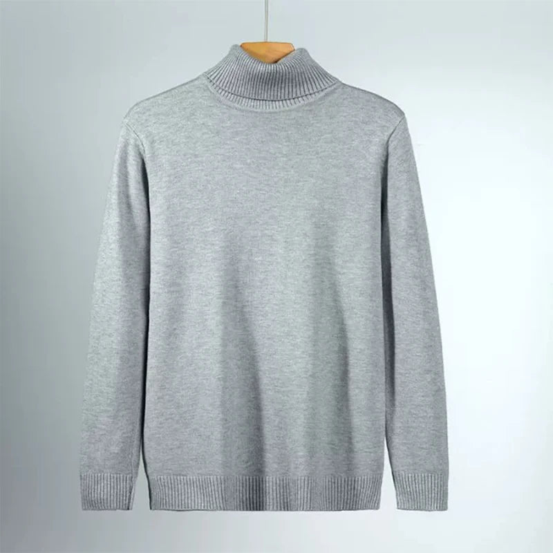 New Korean Fashion Men Sweater Light Luxury Trendy Turtleneck Knit Solid Color Pullover Leisure Retro Long Sleeve Basic Knitwear voguable