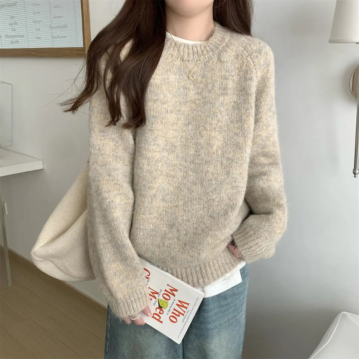 Simplicity Casual Autumn Winter New Women Sweater Korean Fashion Lazy Wind Solid O-Neck Loose Long Sleeve Pullovers Knitted Tops voguable