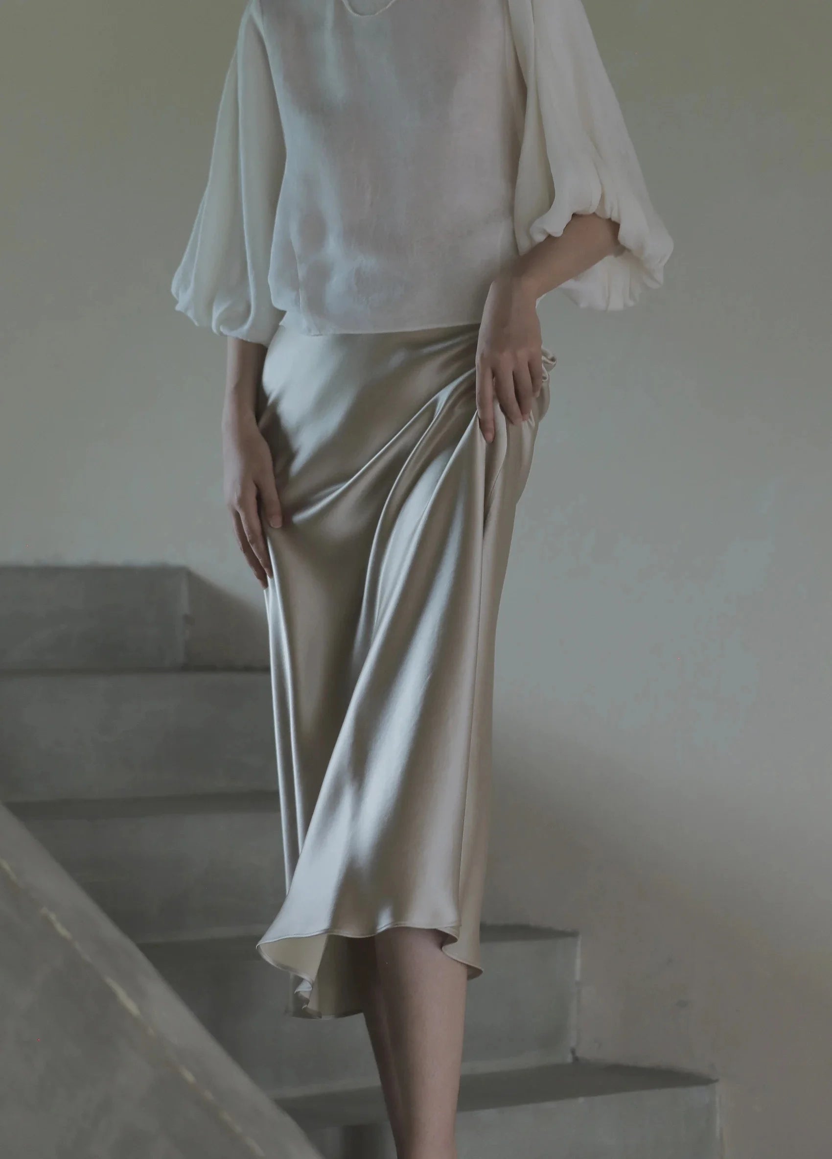 Silk Satin Skirts for Women Korean Style Champagne Office High Waist A- line Skirt Fashion Elegant Solid Long Pencil Skirt 2024 voguable