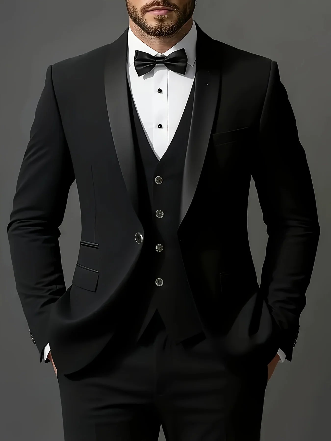 Voguable  Men's 3pcs Suit Set, Jacket + Vest + Pants, Fashionable High-Quality, Suitable for Weddings, Parties and Formal Occasions voguable