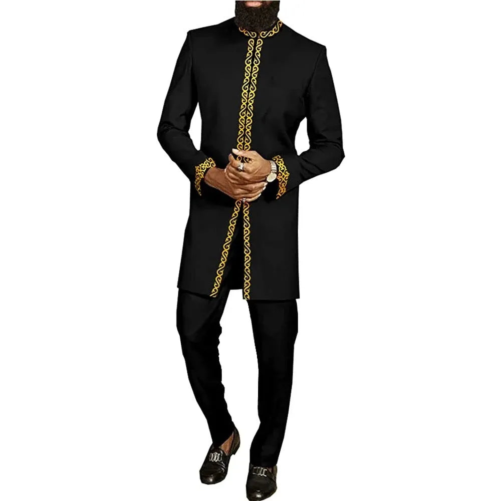 Voguabl 2024 Summer Short Sleeve Tops Pockets Pants Single Breasted Tuxedo 2PCS Men's SetsAfrican Ethnic Casual Kaunda Suit Wedding Wear voguable