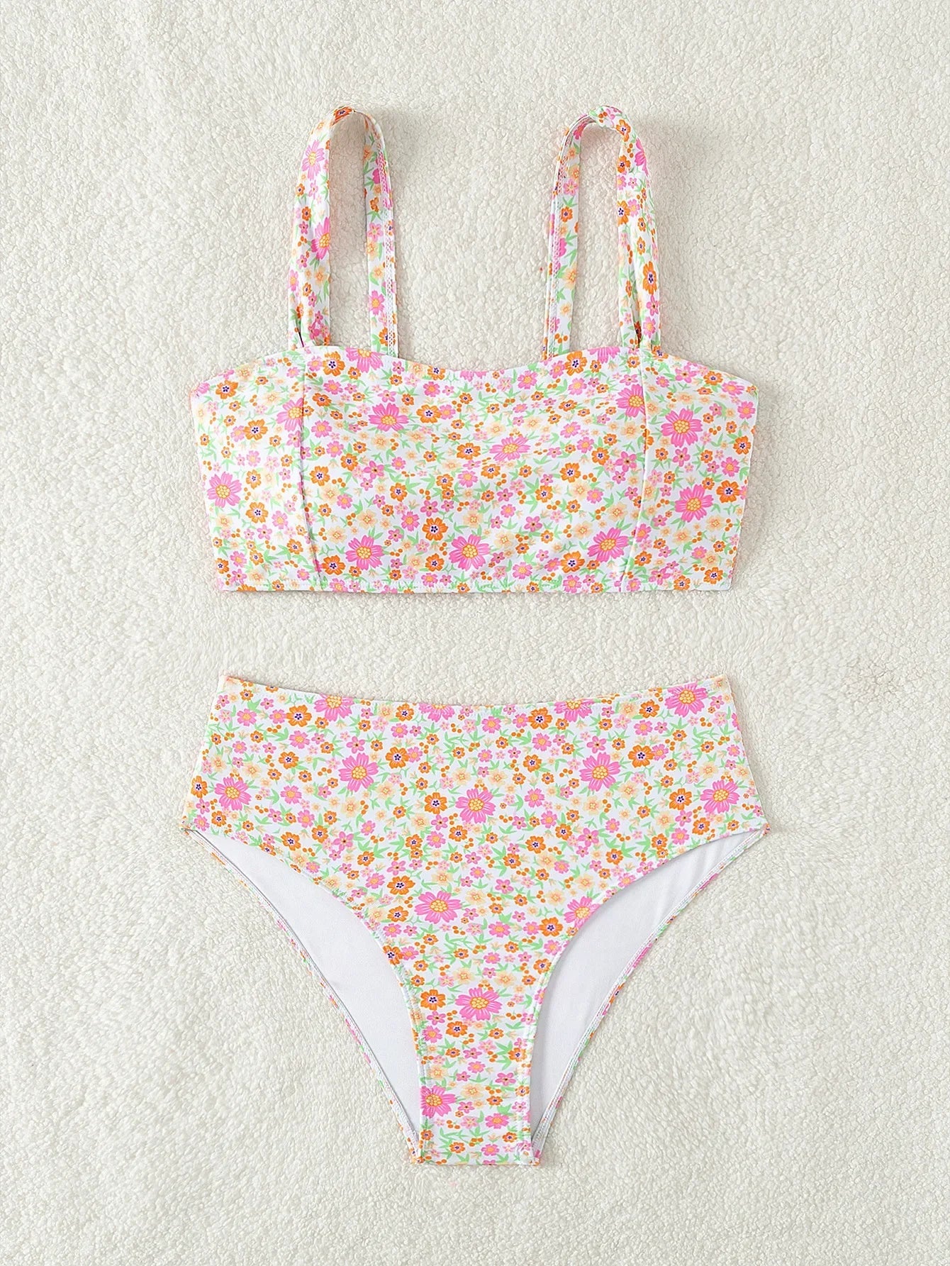Voguable  Floral Print 2 Piece Swimsuit for Women High Waist Sexy Bandeau Bikini Set Suspender Backless Beach Vacation Swimwear New voguable